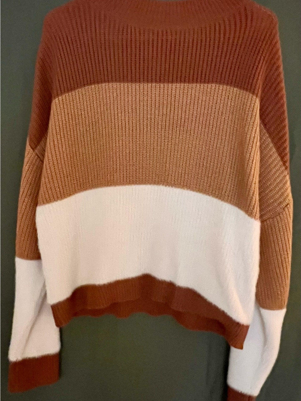 Colorblock Crewneck Sweater in Rust, Camel & White
